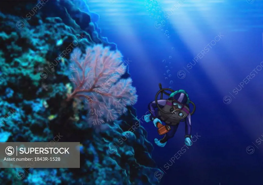 Scuba diver exploring deep waters