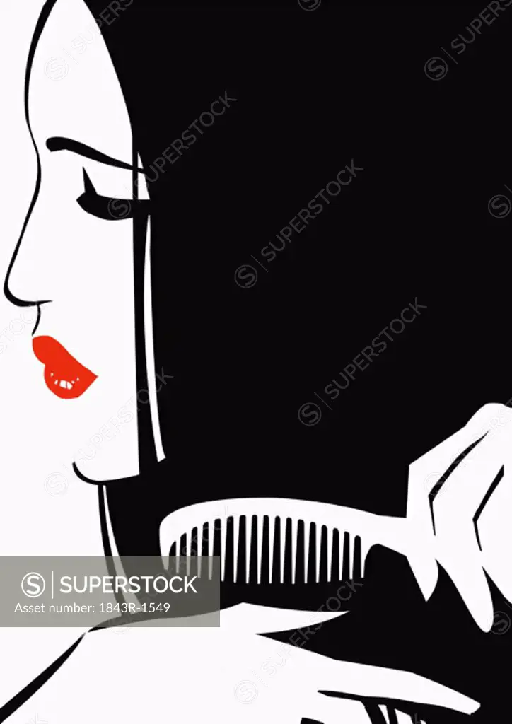Closeup of woman combing hair
