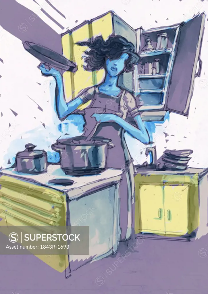 Woman in kitchen cooking