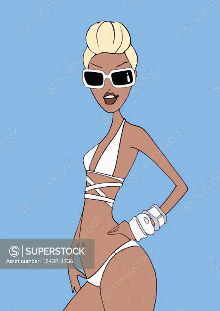 Woman in sunglasses and white bikini