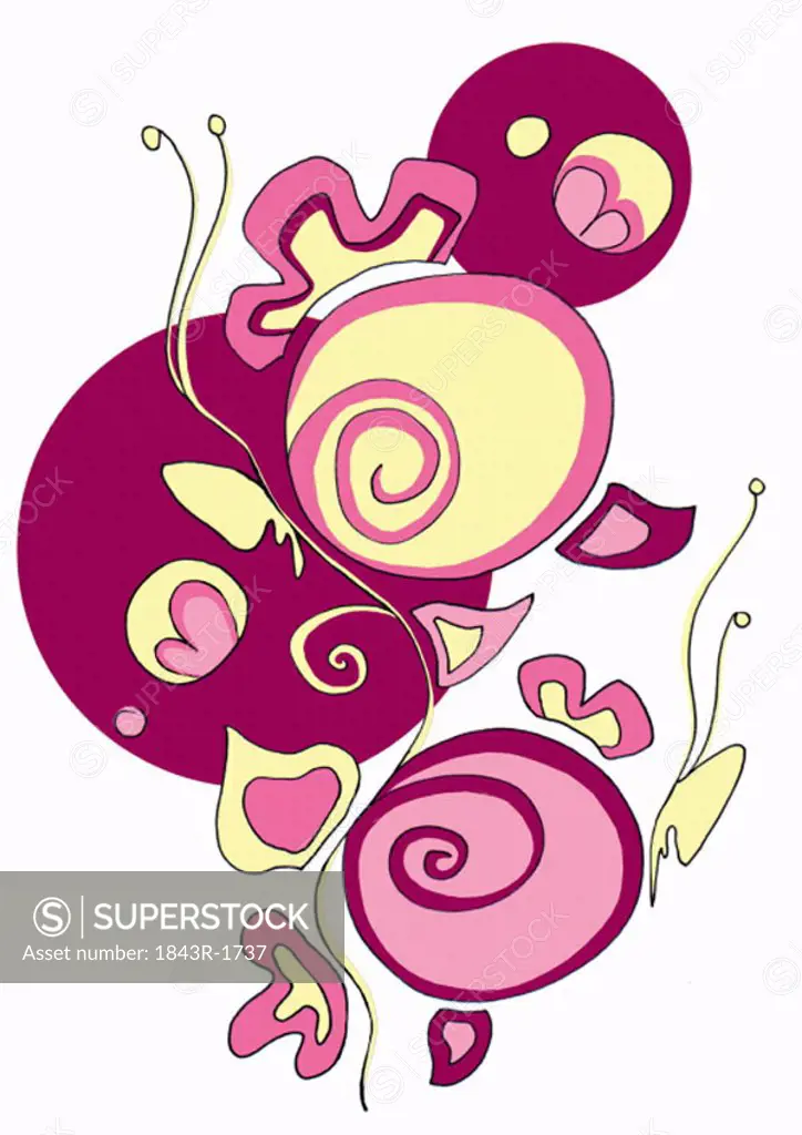 Pink and yellow swirly pattern with butterfly