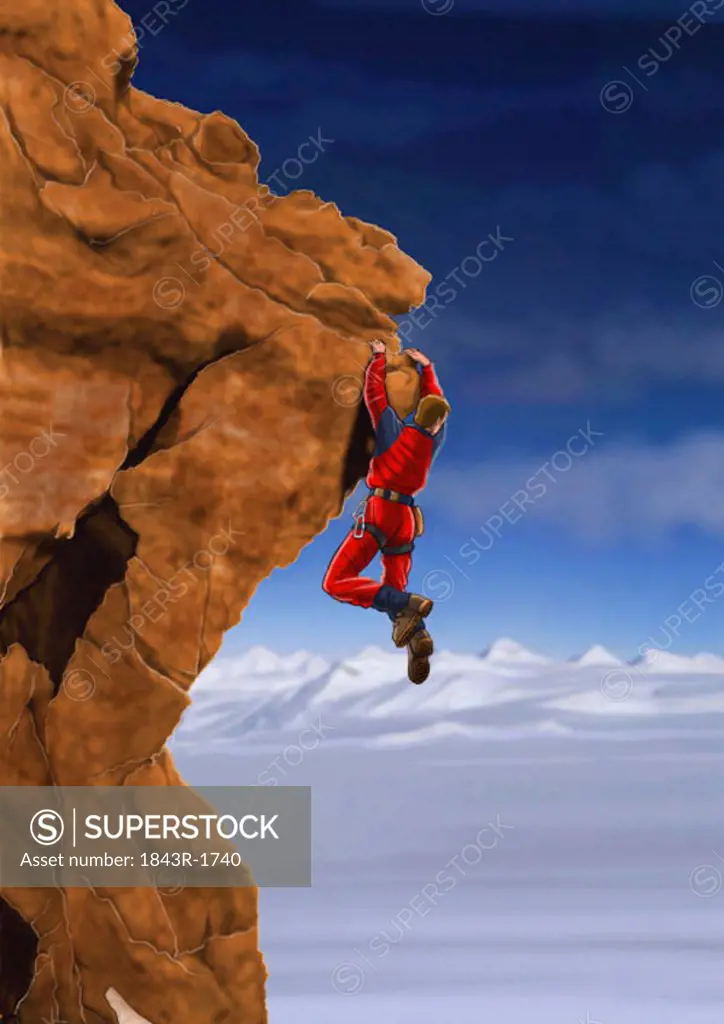 Rockclimber hanging off a cliff