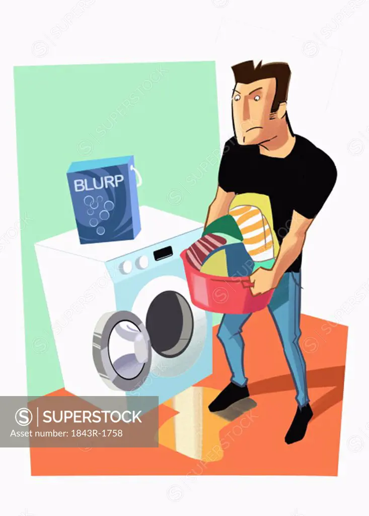 Man emptying washing machine of laundry