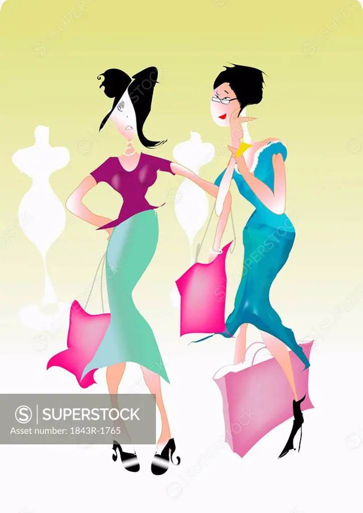 Two women with shopping bags