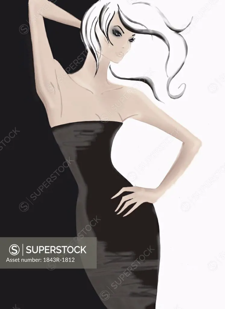 Woman fashioning a black dress