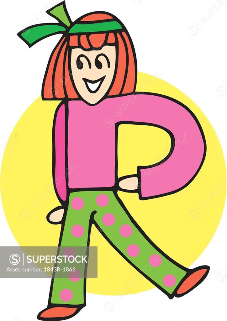 Front view of girl forming alphabet R