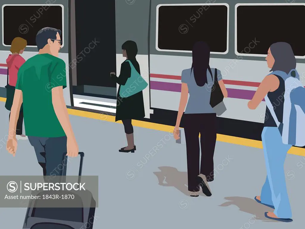 Travelers walking at metro station