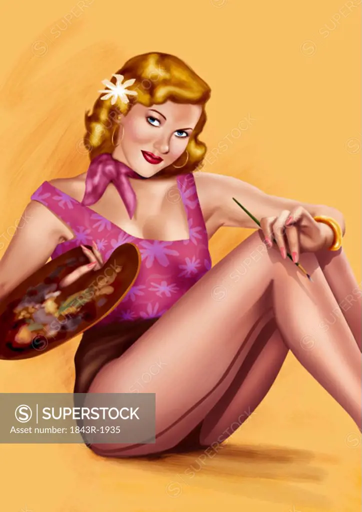 Pinup girl with artist´s palette