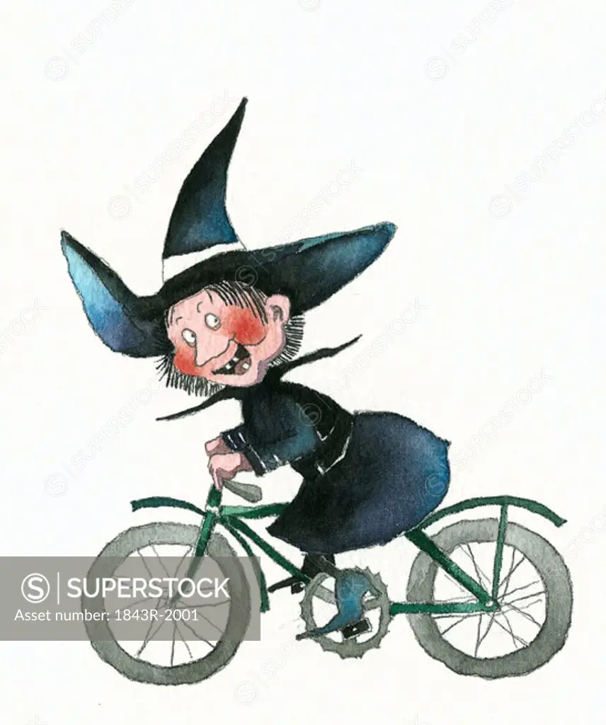 Happy witch on bike