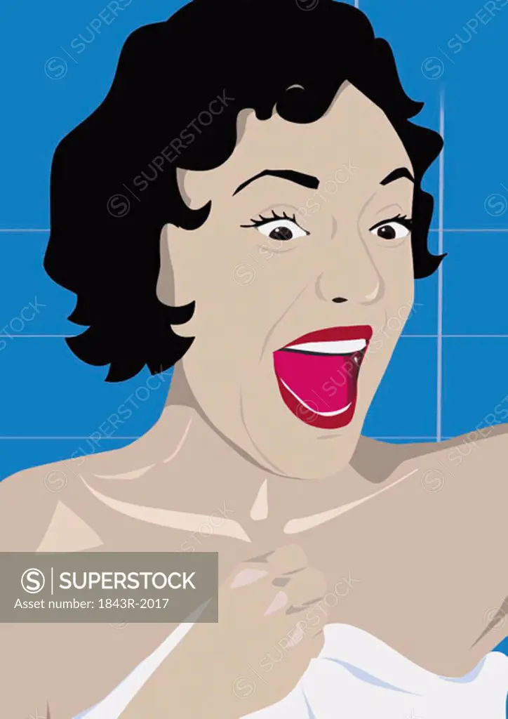 1950s style woman screaming in the shower