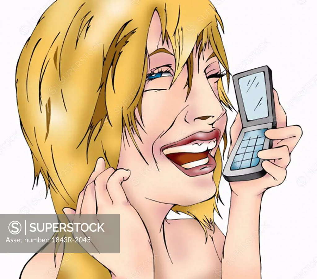 Closeup of blonde woman on mobile phone