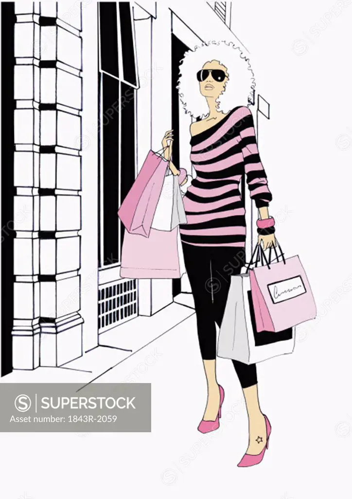 Woman with many shopping bags looking cool