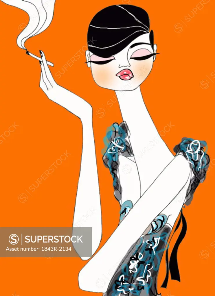 Dressed up woman with cigarette in hand