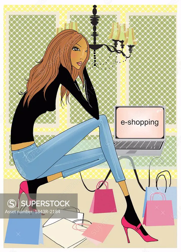 Young woman shopping online