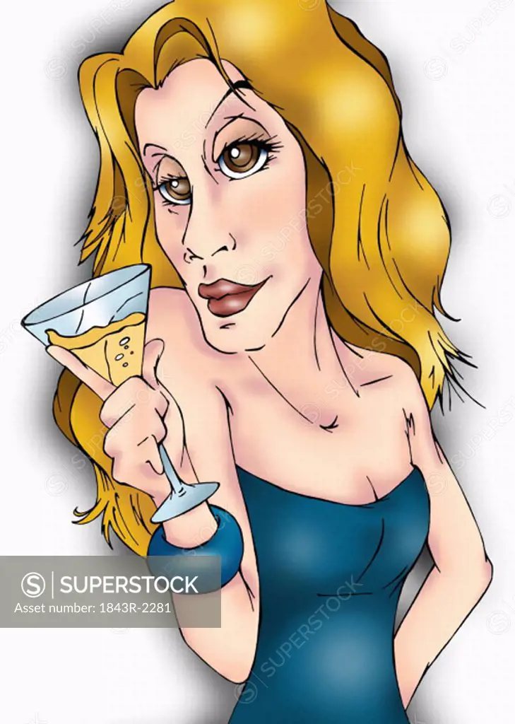 Blonde woman with a drink in her hand