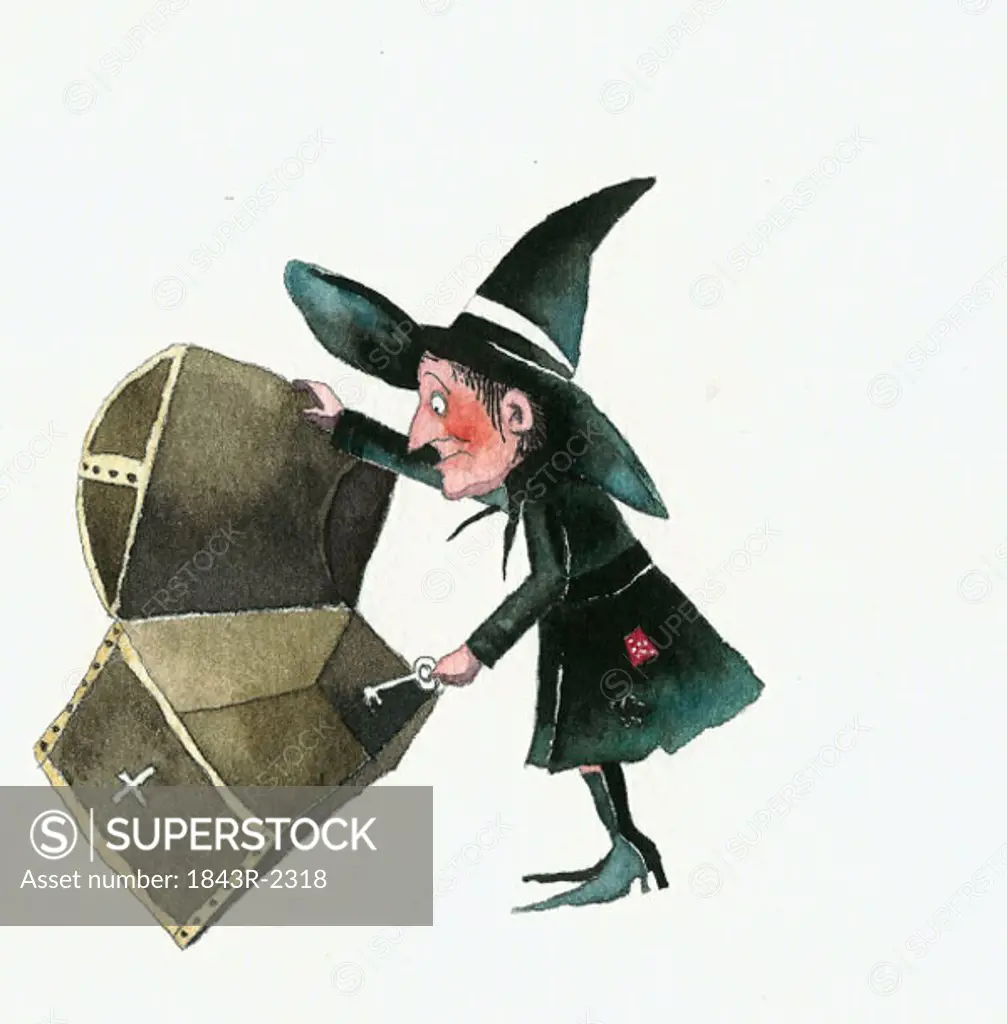 Witch looking into an empty trunk