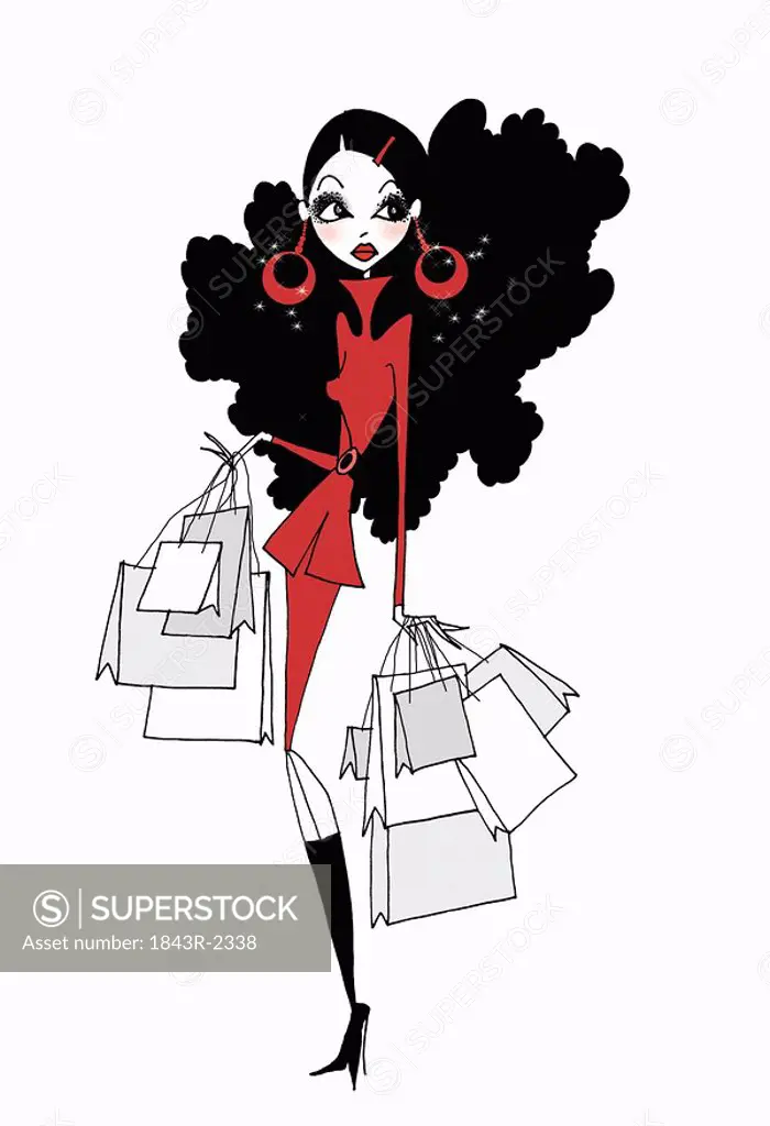 Young woman with many shopping bags