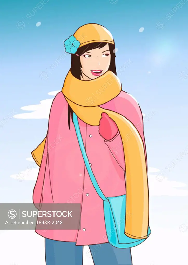 Young woman dressed casually in winter