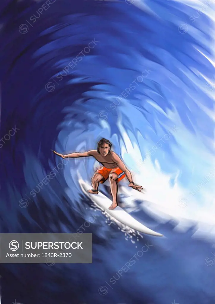 Young man surfing a wave