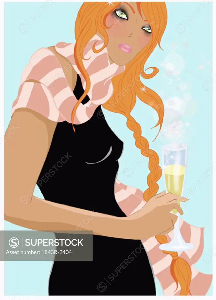 Woman with long braid and drink in her hand