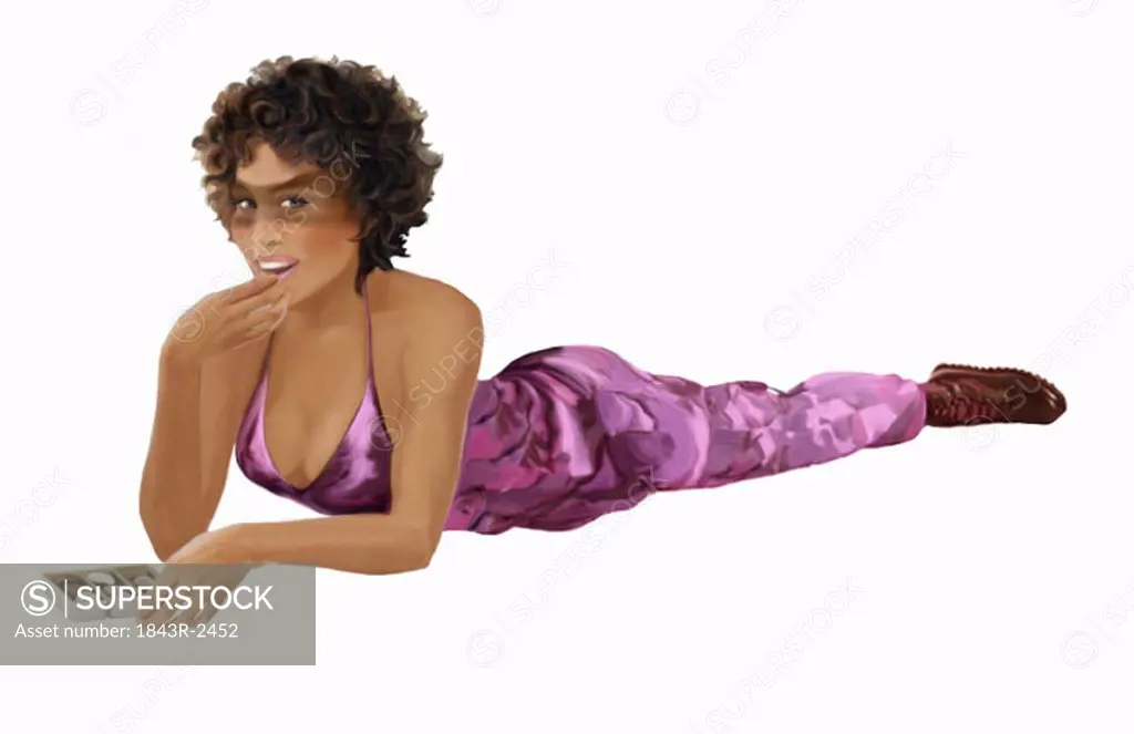 Woman lying on floor eating chocolates