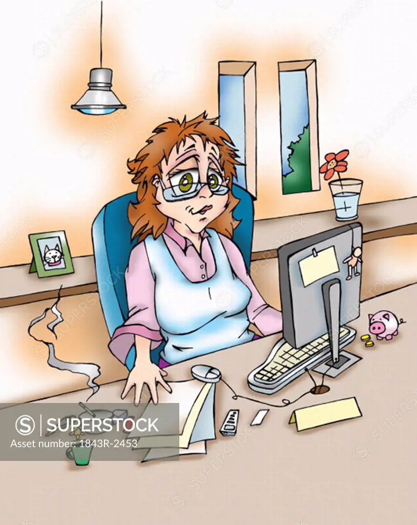 Woman at work at home office
