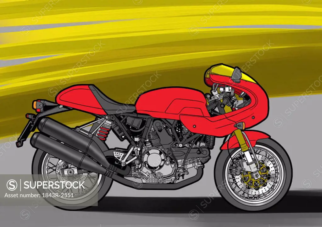 Red street classic motorbike with yellow background