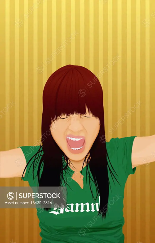 Young woman snarling with eyes closed