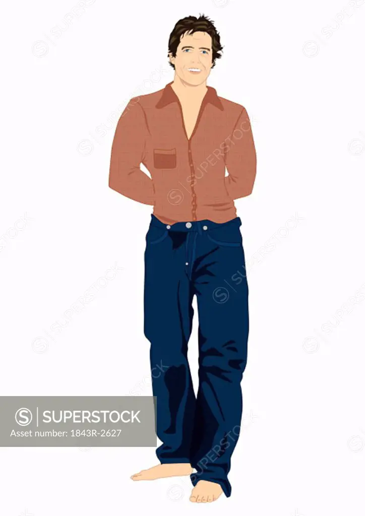 Casual man in jeans and brown shirt