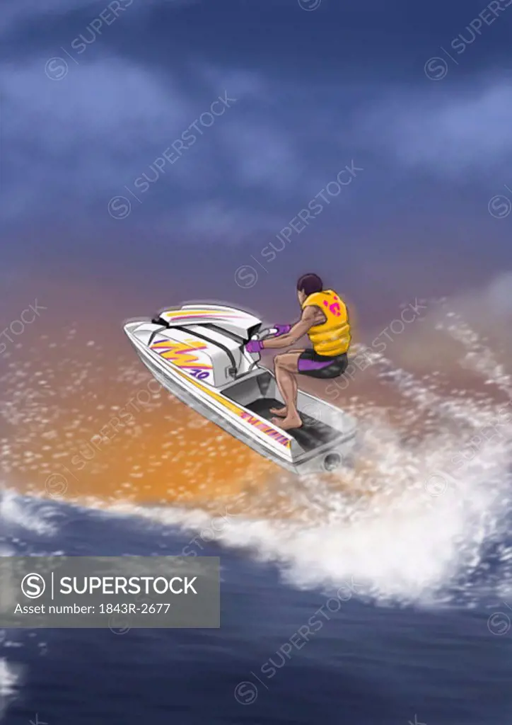 Man sailing through the air on a jetski