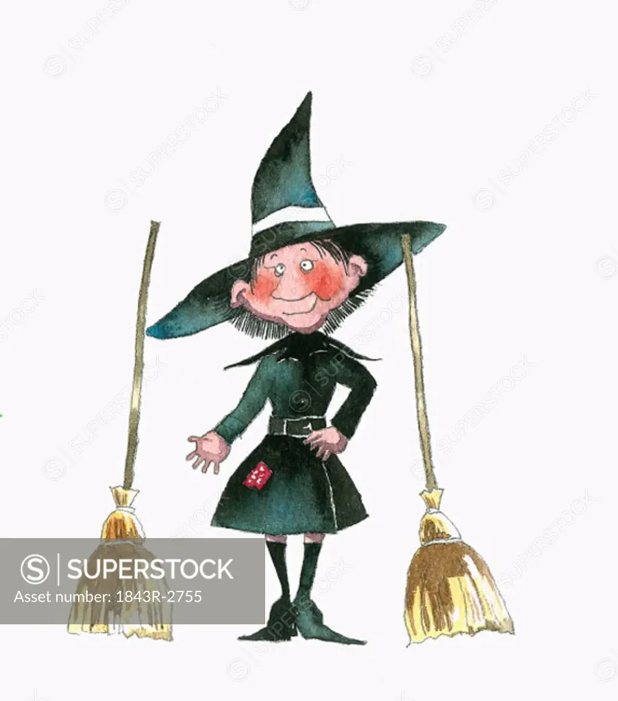 Witch with two brooms