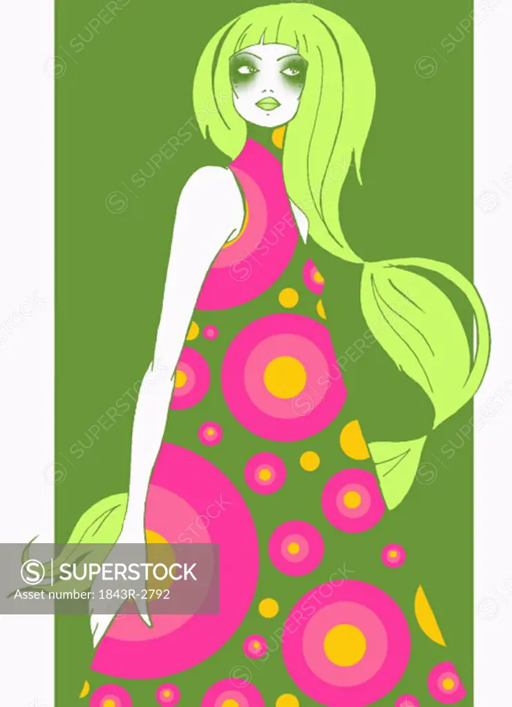 Psychedelic woman in a polka dot dress