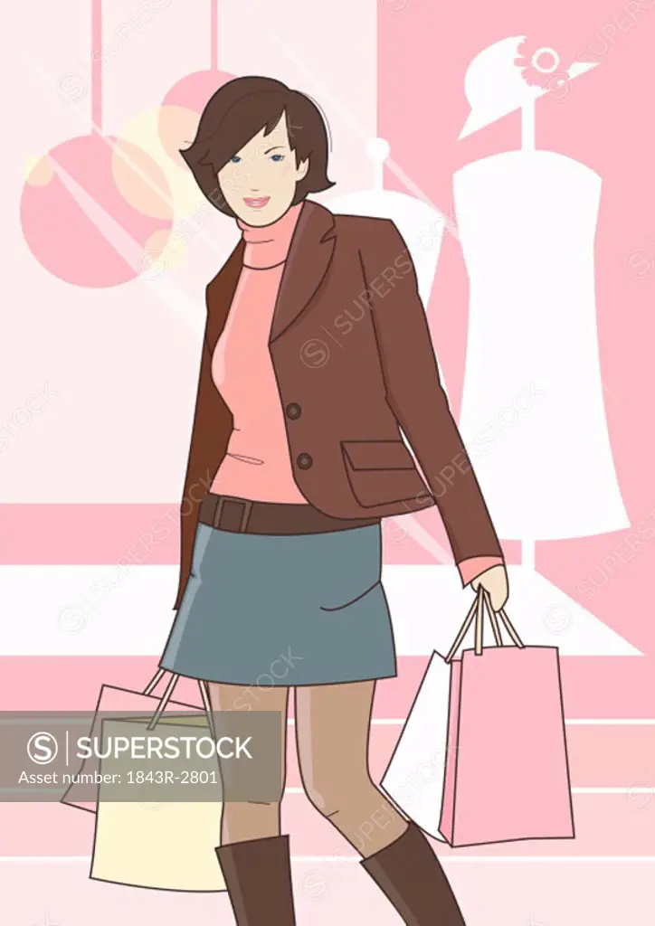 Woman dressed in winter wear with shopping bags