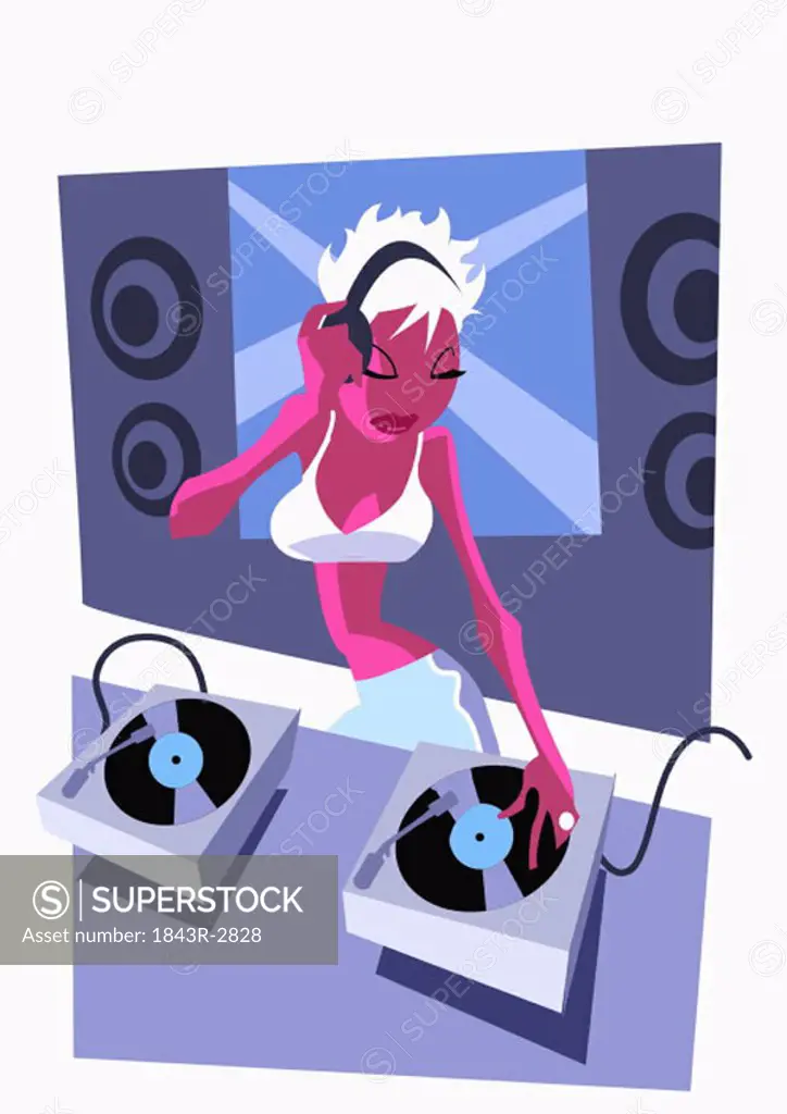 DJ woman mixing records