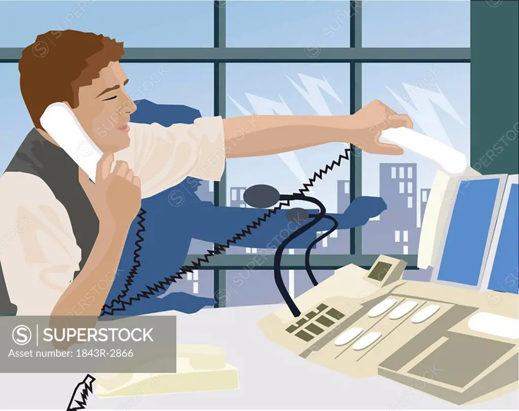 Side view of a stockbroker attending telephone