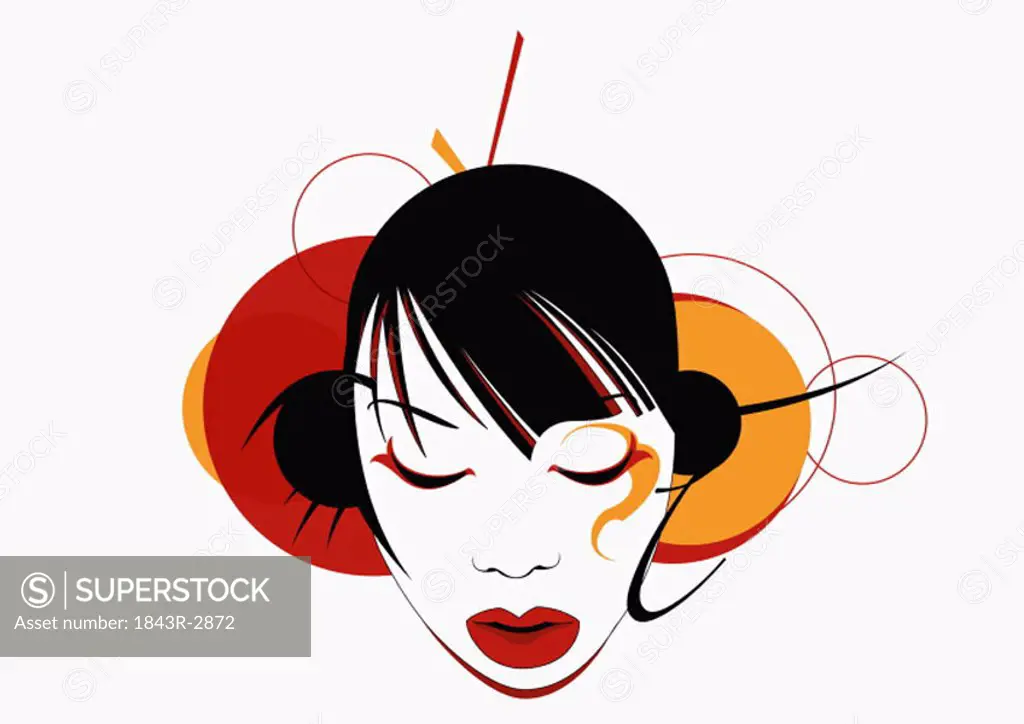 Asian woman´s head with circles in the background