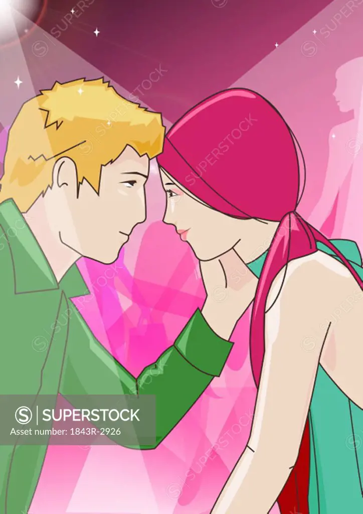 Closeup of young couple looking into each other´s eyes in a club