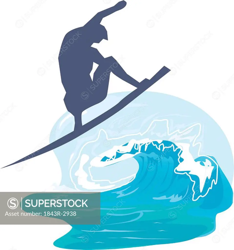 Silhouette of a person surfing in the sea