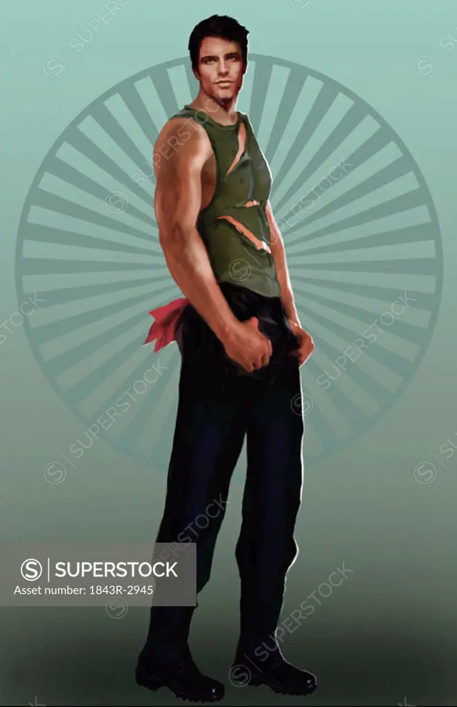 Muscular man posing with ripped shirt