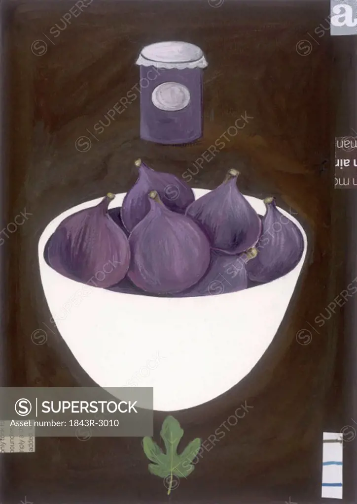 A bowl of figs with a jar of fig preserves