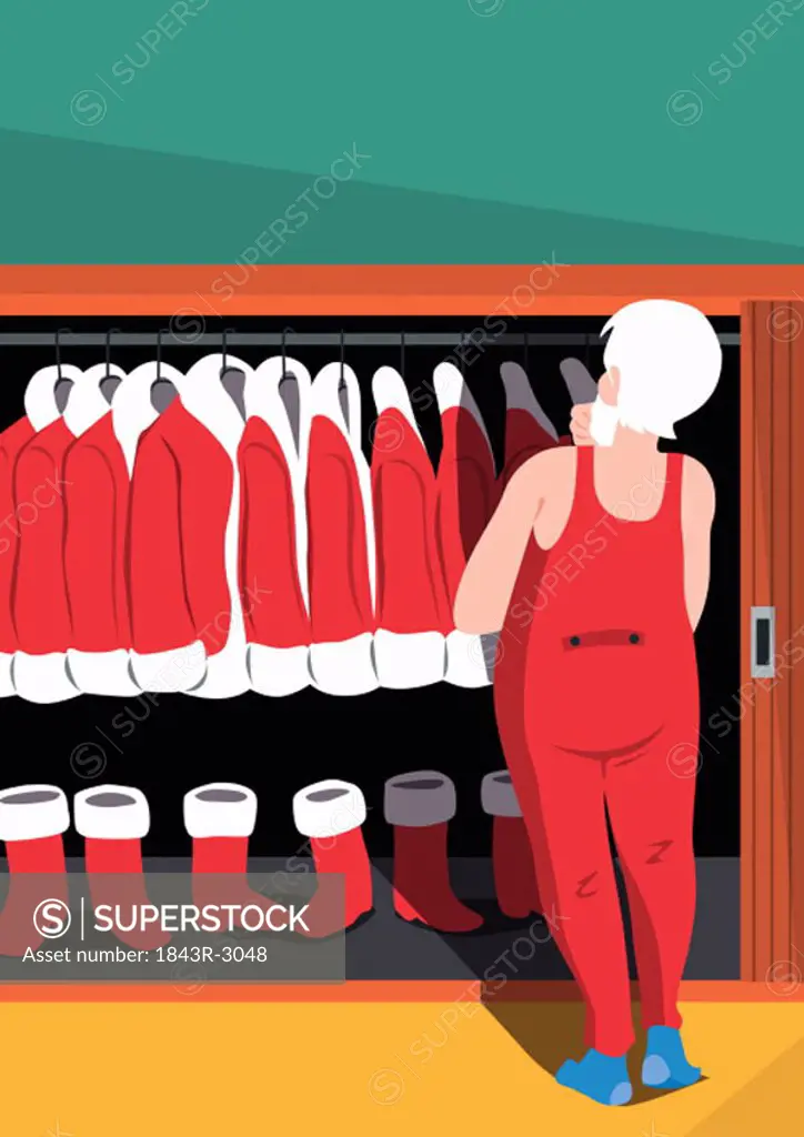 Santa Claus choosing an outfit