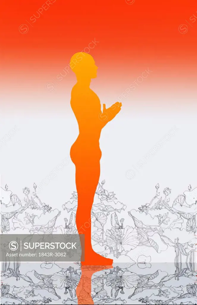 Silhouette of man in yoga standing pose