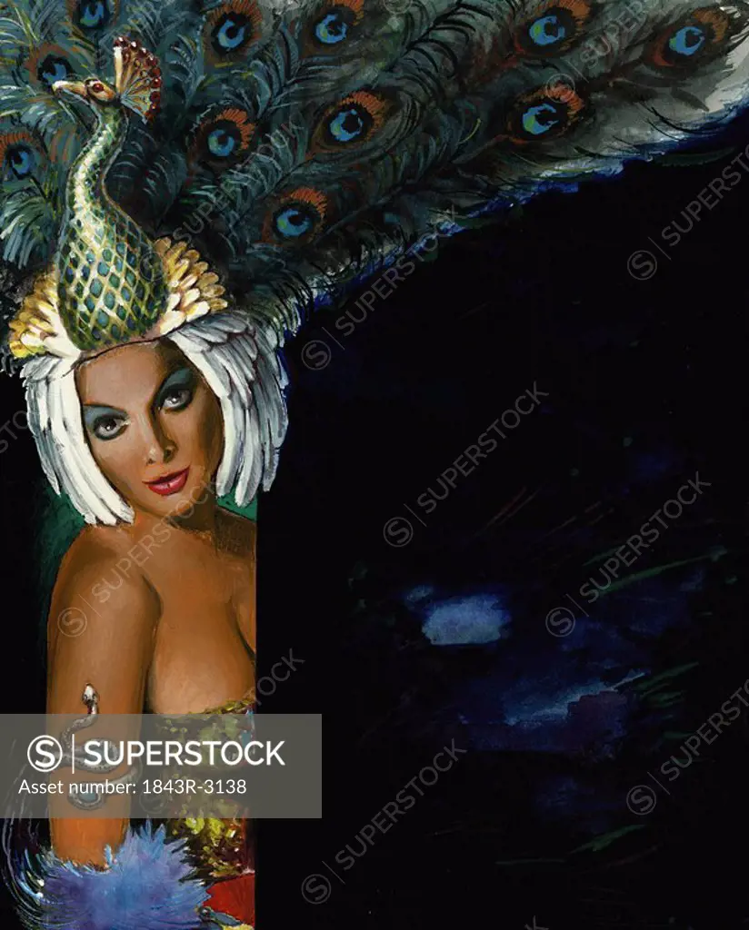 Woman in peacock hat