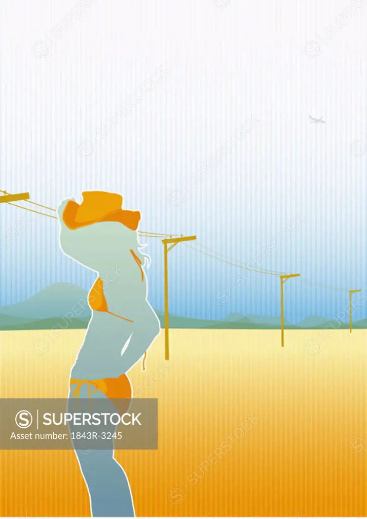 Woman in bikini and cowboy hat