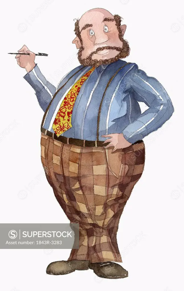 Overweight man with pen in hand