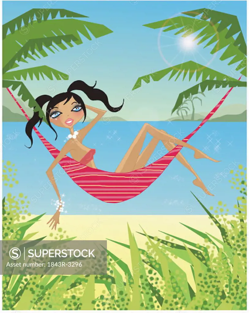 Woman relaxing on a hammock by the beach