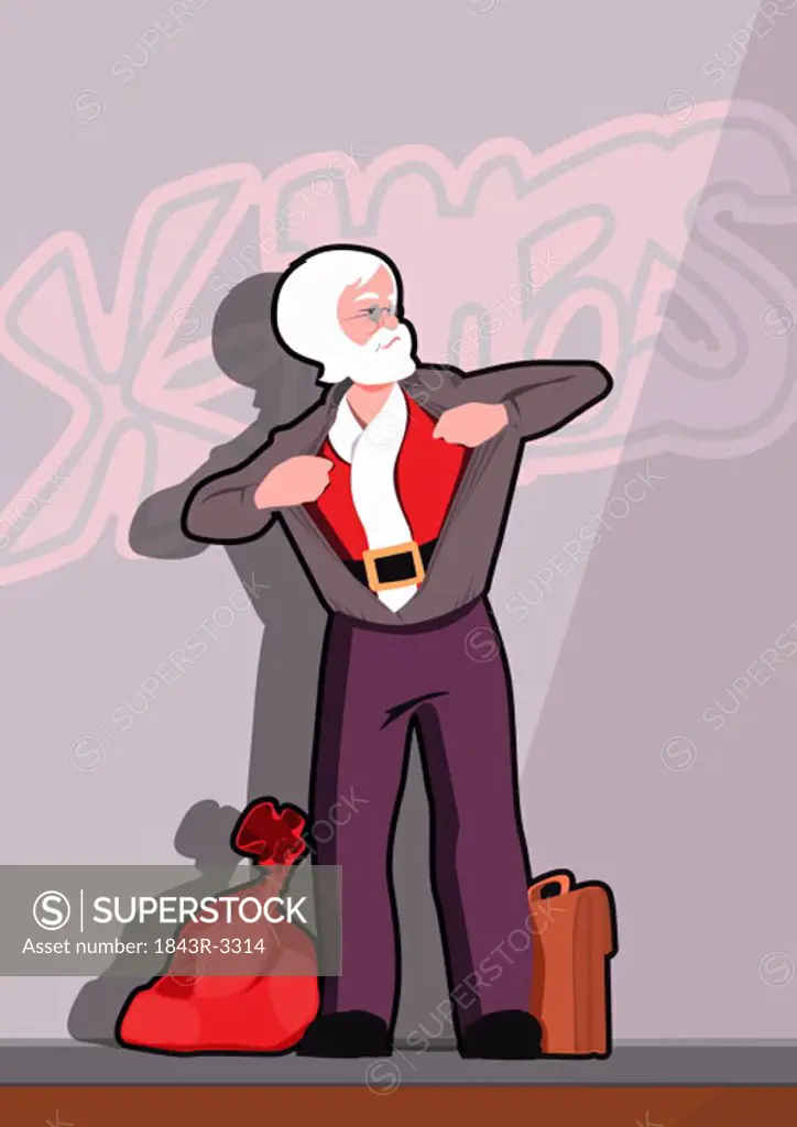 Santa Claus changing into his outfit