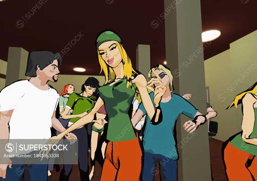 Young trendy people dancing in a nightclub