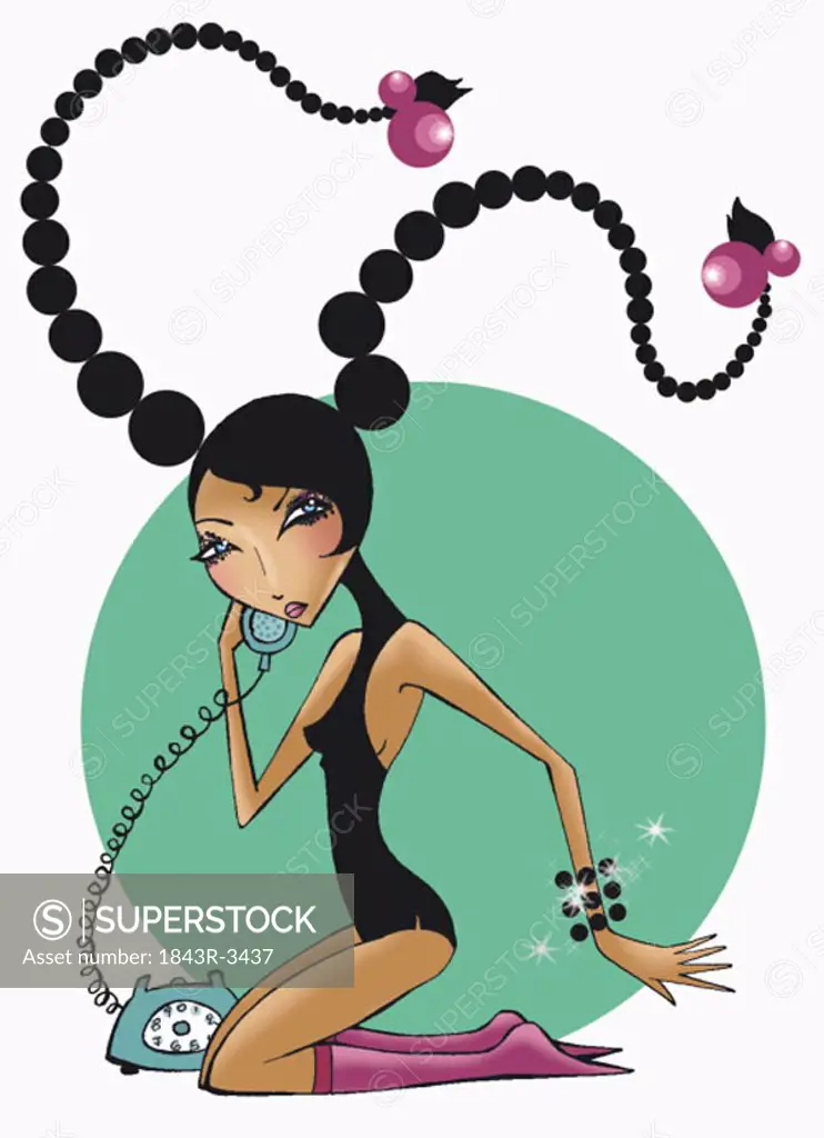 Woman with long braids on the phone