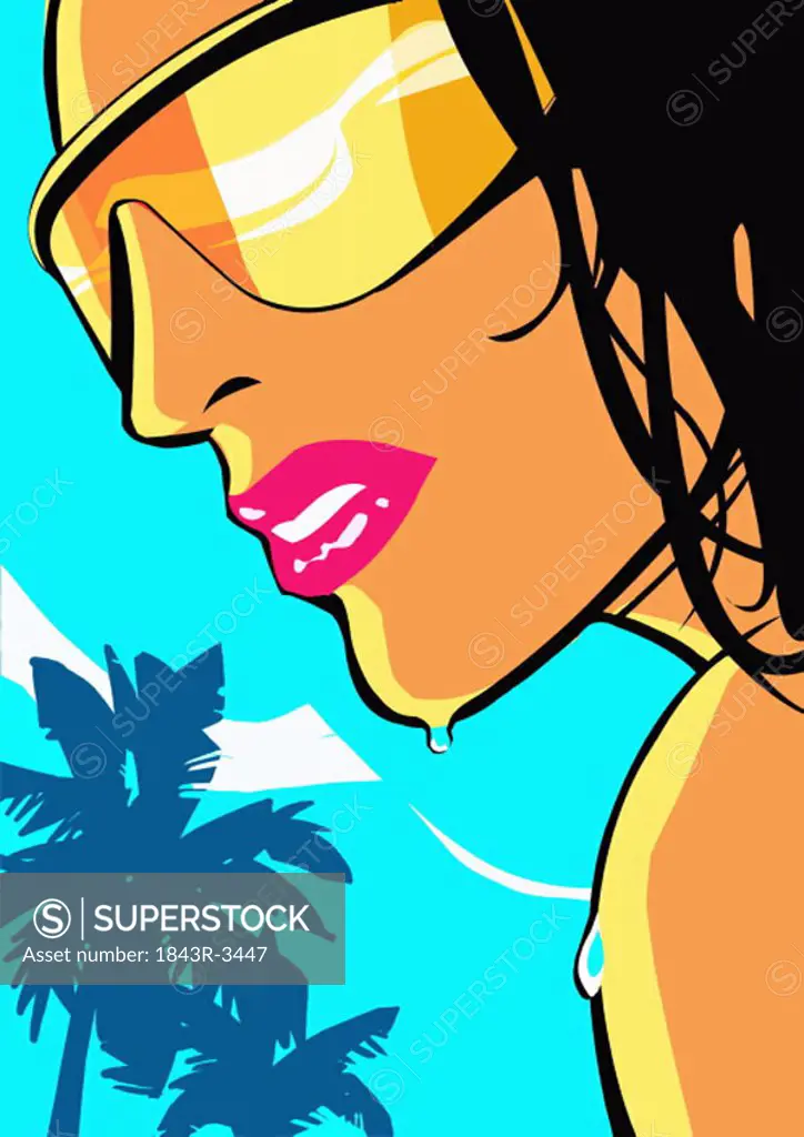 Closeup of woman in sunglasses sweating in the heat